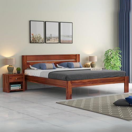 SONA ART & CRAFTS Eros Solid Sheesham Wood Bed King Size Without Storage (78x72) Double Bed King Size Cot for Bedroom (Natural Finish)