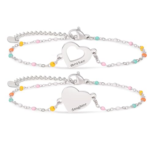 Image of DS Mother Daughter Bracelets Set,18K Gold Plated Stainless Steel Heart Jewelry for Women Girls,Mothers Day Gifts for Mom /Daughter,Adjustable Matching Bracelets for Mommy and Me gift box packaging