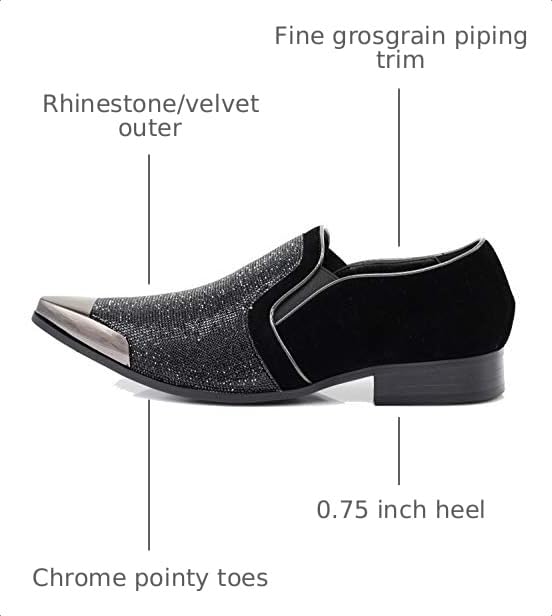 Image of Enzo Romeo Crisiano Men Rhinestone Chrome Toe Suede Pointy Dress Loafer Slip On Shoes