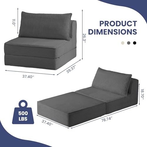 Sillón plegable corduroy gris convertible miniatura 3