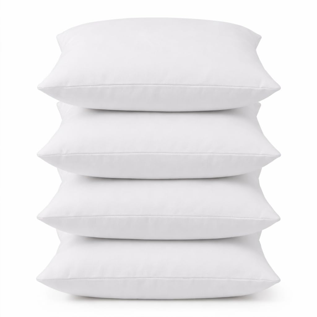 4All Cushion Inserts 45cm x 45cm (18" x 18" inches) Hollow Fibre Cushion Pads with Soft Polycotton Cover, Fluffy Square Pillow Inserts for Sofa & Bed, Supportive Cushion Filling (4, 45x45cm(18x18))