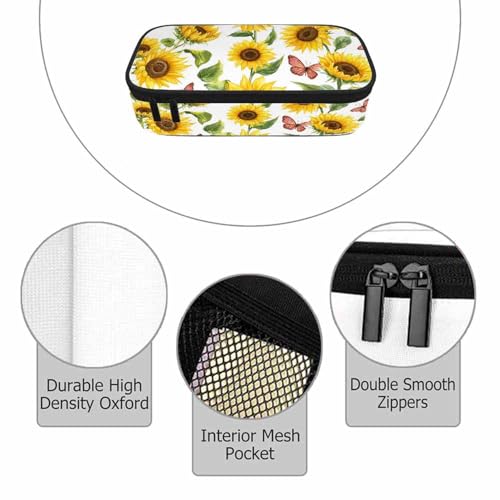 Image of Sunflowers Pencil Case Organizer Butterflies Bright Summer Flowers Stationery Box Makeup Box School Supply for Boy Girl Men Women