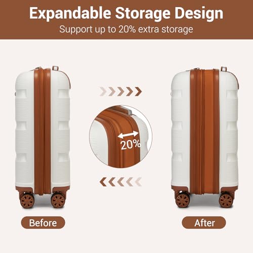 Image of Kono Luggage Sets 3 Piece Hard Shell Travel Trolley 4 Spinner Wheels Lightweight Polypropylene Suitcase with TSA Lock (Cream White, 20 /24 /28 Set)