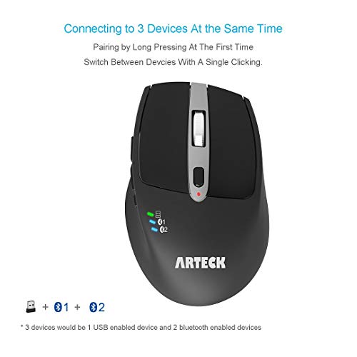 Arteck Multi-Device Wireless Bluetooth Mouse With Nano Usb Receiver Ergonomic Right Hand Silent Clicking For Computer Desktop Pc Laptop Mac Ipad And Windows 10/8 Ipad Os Build In Rechargeable Battery #TOP1