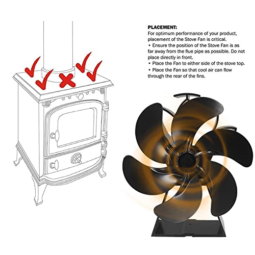 Fogão Ventilador, Ventilador de fogão a lenha alimentado por calor de 6 lâminas, Ventilador de larei
