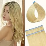 Platinum Blonde Mini Tape in Hair Extensions Human Hair Invisible Seamless Tape In Human Hair Extensions Diy Straight Real Hair 12Inch for Girls