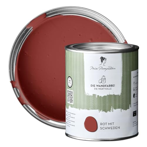 MissPompadour edelmatte Wandfarbe Rot mit Schweden 1L - sehr hohe Deckkraft - geruchsneutrale, spritzfreie Farbe - atmungsaktive, wasserbasierte Innenfarbe/Deckenfarbe - Die Wertvolle