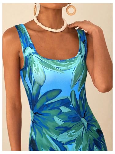 Floerns Women's Floral Midi Summer Dresses Square Neck Bodycon Vacation Dress4