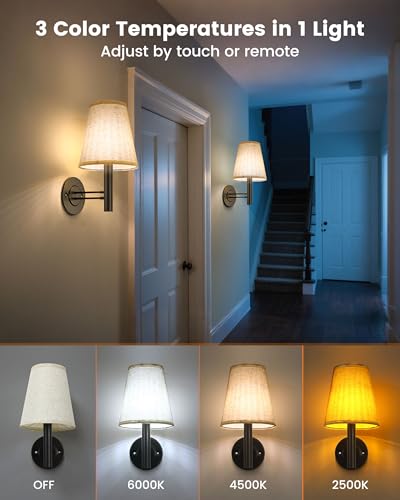 Image of TECOMLIGHT Rechargeable Battery Operated Wall Sconce Set of 2, Wireless LED Wall Lights with Remote & Touch Control, Wall Mounted Lamp Lighting Fixtures for Bedroom Living Room, Matte Black
