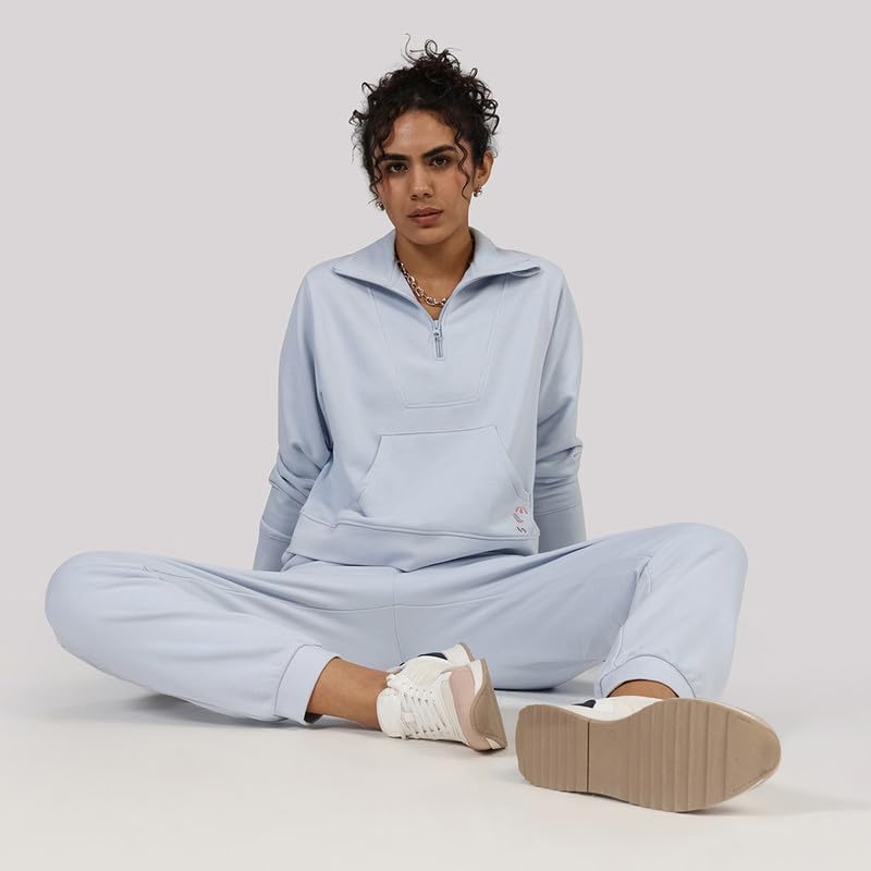 Image of BlissTerry Half Zip | Zippered front |Convertible collar to style |Kangaroo pocket for essentials |Ribbed cuffs |Cropped length