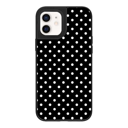 Coque iPhone 12 pois noir et blanc rigide anti-choc