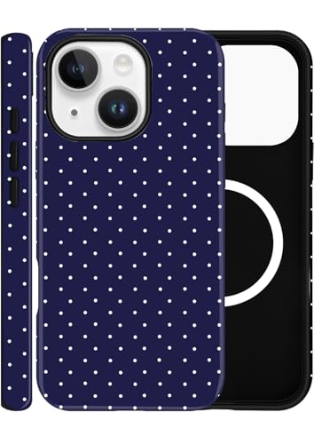 ZOEVEES Magnetic Case for iPhone 13, Compatible with MagSafe, Aesthetic Polka Dot Cute Design for Women, Hybrid 2-Layer Hard Shell Phone Cover, Blue