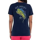 Guy Harvey Women's Mahi Scribble Short Sleeve V-Neck T-Shirt, Estate Blue/Mahi Scribble, Medium