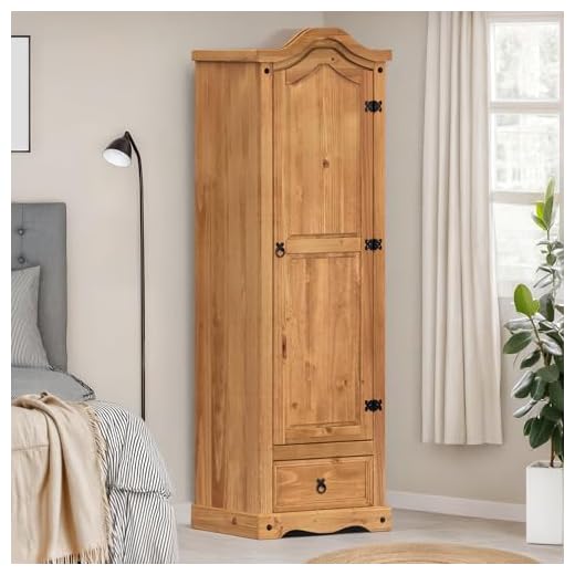 Corona 1 Door 1 Drawer Arch Top Wardrobe Solid Pine Storage Bedroom Furniture