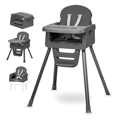 Portable 3 in 1 High Chairs for Babies and Toddlers Convertible Baby Feeding Chair with Tray Easy Clean Baby High Chair for Toddler with Foot Rest Infant Highchairs & Booster Seats with Cush Black
