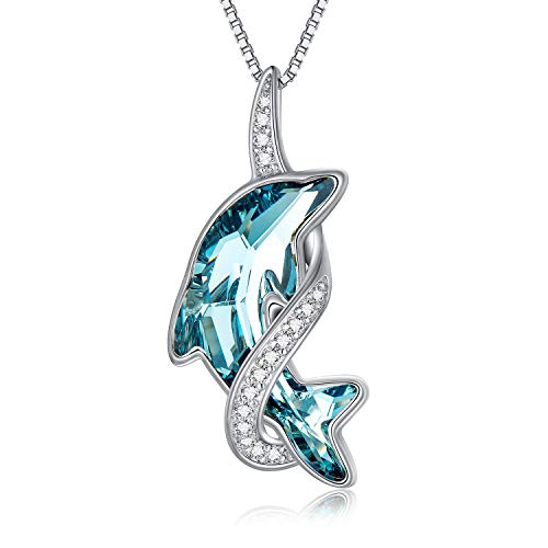 TOUPOP Dolphin Gifts for Women 925 Sterling Silver Dolphin Necklace Pendant with Blue Crystal Jewelry