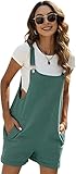 Fiona Jolin Women's Summer Cotton Linen Short Overalls Casual Bib Overall Shorts Jumpsuits Rompers with Pockets (DarkGreen-XL)