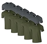 Maschinenwaschbar bei 30° HLKauf 10 Gildan T-Shirts Softstyle Rundhals Ausschnitt M L XL XXL 3XL 4XL 5XL Shirt Herren Baumwolle & GRATIS Block (5X Military, 5X Charcoal & 1 HLKauf Block, L)