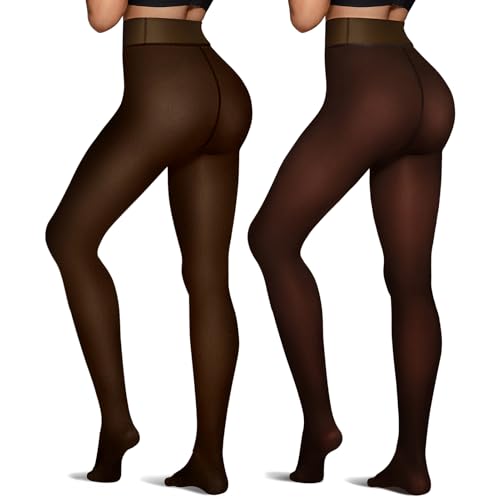 Image of OEAK Womens Fleece Lined Tights Sheer Fake Translucent Pantyhose Thermal Tights High Waisted Footed Leggings