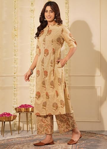 Image of rytras Women Women's Pure Cotton Printed Ethnic Wear A-Line Kurta Set with Palazzo Pants