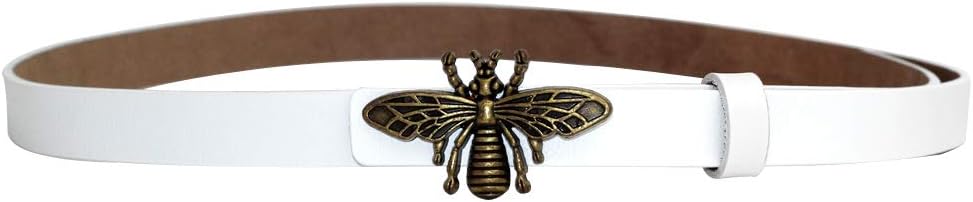 Women's 0.7" Thin Vintage Copper Bee Buckle Leather Belts Casual Dress