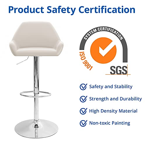 Cozy Castle Bar Stools Set Of 2, Faux Leather Counter Height Bar Stools With Back, Swivel Counter Stool Chair For Kitchen Counter, White #TOP4