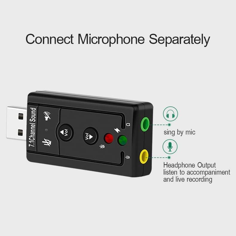 USB 2.0 Sound Card 7.1 3D External Audio Adapter Volume Control Function Keys Microphone Black for Computer Notebook Tablet PC Laptop