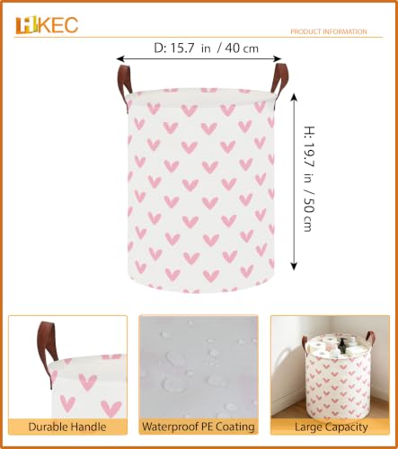 Image of 19.7 inch Pink Laundry Basket,Dirty Clothes Hamper,Waterproof Storage Bin,Room Decor(Pink Heart)