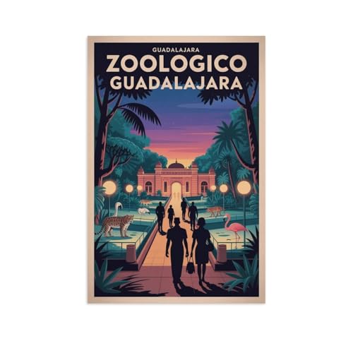 Retro Vintage Travel Poster Wall Art Zoologico Guadalajara Mexico Twilight