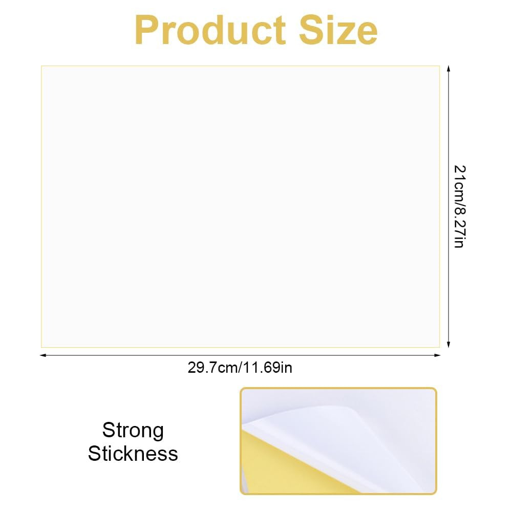 60 Pieces Sticker Paper for Printer A4,White Printable Sticky Labels for Printing,Waterproof A4 Vinyl Sticker Paper,Vinyl Inkjet Film Decal for Shipping Labels,DIY Stickers and Home Use - Image 2