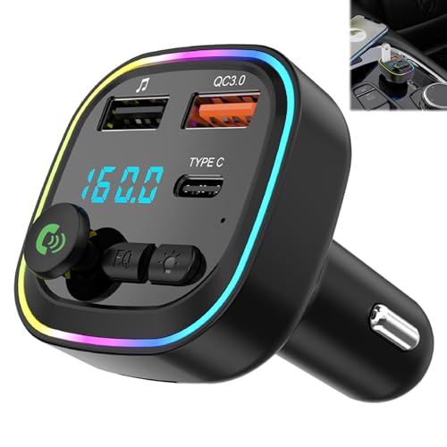 Huweko Transmetteur Bluetooth Voiture 5.3,Transmetteur FM Bluetooth Voiture,Emetteur Bluetooths Voitures,Adaptateur Bluetooths Voitures Pd 36W & Qc3.0 18W Chargeur,Support Carte TF