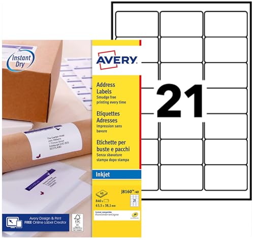 Étiquettes Autocollantes Avery Impression Jet d'Encre Sans Bavure 525 Pièces