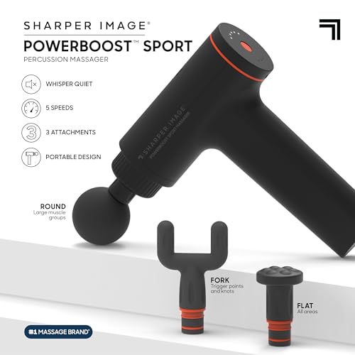 Image of Sharper Image Powerboost Sport Deep Tissue Percussion Massage Gun | Lightweight Portable Handheld Massager, Shoulder & Back Pain Relief, Muscle Recovery, Travel Essential, Gift for Men & Women