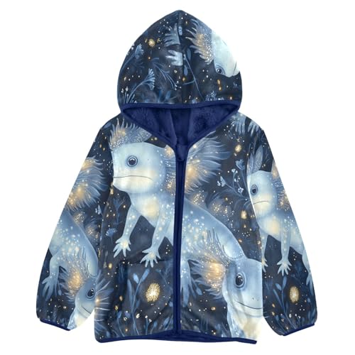 Glowing Axolotls in Night Toddler Fleece Jacket Girl Boys Hooded Fleece Jacket Coat Warm Outwear Zip-up 3-10T