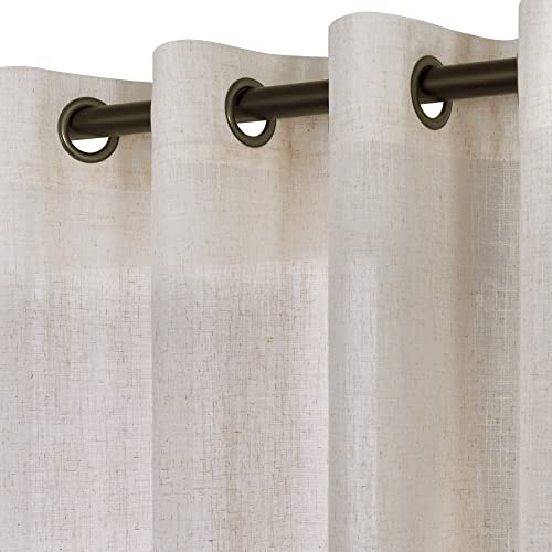 KOUFALL Tan Beige Sheer Curtains 63 Inch Length for Bedroom 2 Panels Bronze Grommet Light Filtering Linen Curtain Drapes for Living Room by KOUFALL - Used condition - US$26.67