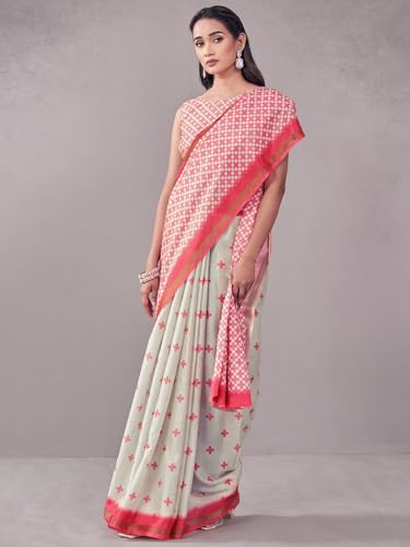 Image of Satrani Women's Silk Printed Saree with Unstitched Blouse Piece