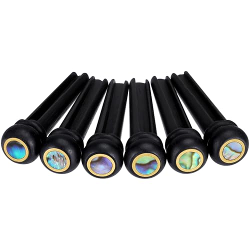 EgticLive 6Pcs Ebony Acoustic Guitar Bridge Pins with Abalone Dot Inlays Slotted Guitar String Pegs Replacement Parts