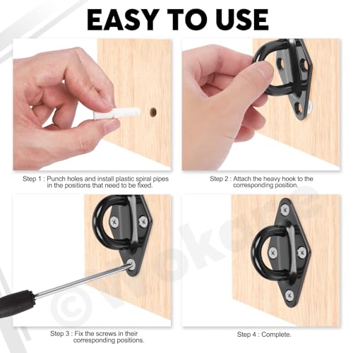 Wokape 4pcs M5(2.3Inch) Deckenhaken 304 Edelstahl Pad Öse Platte Klammer Ring Haken Schleife für Outdoor-und Indoor-Aktivitäten (Rhombisch, Schwarz)