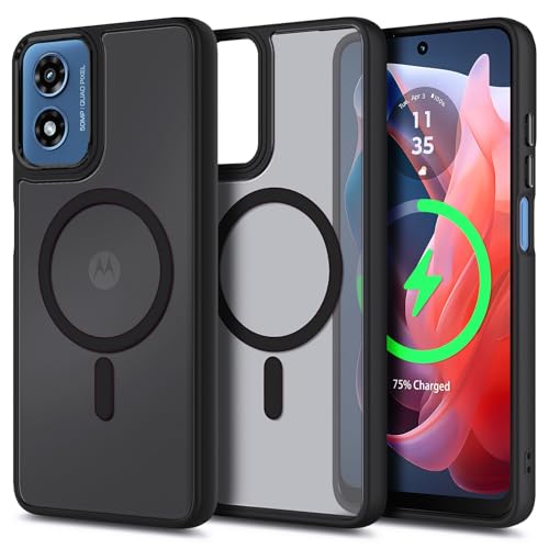 YZB Magnetic for Motorola Moto G-Play-2024 Case, Black | Compatible with MagSafe, Translucent Matte Scratch-Resistant Back, Military-Grade Protection Shockproof Slim Phone Cover