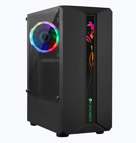 ZEBRONICS Troy Mid-Tower Premium Gaming Cabinet ATX/MicroATX/MINI ITX,1x 120mm Rear Fan, Halo Glow Ring RGB Fans,RGB LED Modes,Tempered Glass Side Panel, USB 3.0,Magnetic Dust Filter