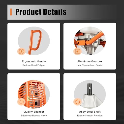 63CC 2 Stroke Post Hole Digger 3HP Gas Powered Earth Auger Borer Ground Drill Gasoline Earth Auger Wheelbarrow with 11" Bit, for Fence Ground Drill Garden Tree Planting (Orange)-[Arrives in two boxes]