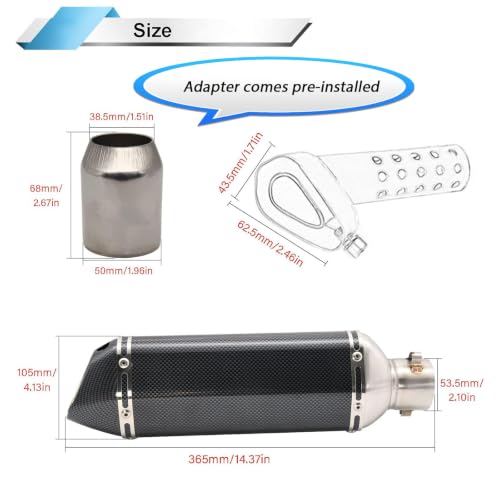 Image of Motorcycle Slip On Muffler,1.5-2 inch Carbon Fiber Unversal Slip on Silencers & Mufflers For Dirt Bike Street Bike Scooter ATV Racing Pipes