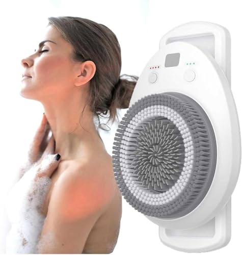 Shower Back Scrubber Wall Mounted Electric Back Bath Brush 360 Automatic Back Scrubber 4-Speed Adjustment 0-7 Mm Adjustable Height for Shower All Skin Type Deep Cleansing