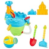Set carretilla y accesorios - juguetes de playa niños con carretilla, cubo de playa para niños, 2 rastrillos, 2 palas y 7 moldes de arena en forma de animales