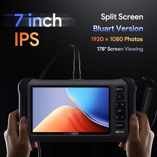 DEPSTECH 7\'\' IPS Endoscope Camera with Lights, 1080P Triple-Lens Digital Borescope Tool, Inspection Camera with Split Screen, Sound Recording, 16.5ft IP67 Waterproof Snake Cable, 180° Rotation View - Thumbnail 2
