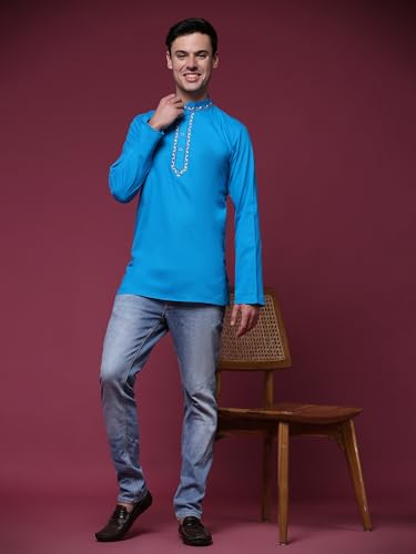Image of SKAVIJ Men's Cotton Embroidered Kurta Shirt - Long Sleeve Traditional Indian Tunic for Casual