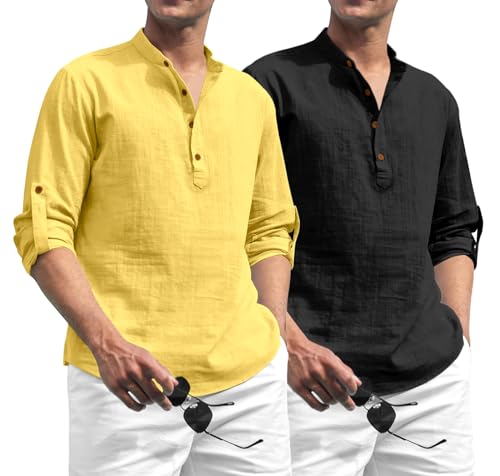 Image of Zombom Combo of Men's Solid Cotton Polyester Blend Full Sleeve Straight Kurta Shirt (Pack of 2)