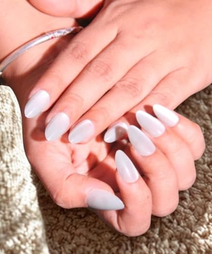 Image of Stick on Nails False Nails Nail Extension Press on Nails Glossy White Almond Shape Korean Abs Reusable Artificial Manicure for Women and Girls