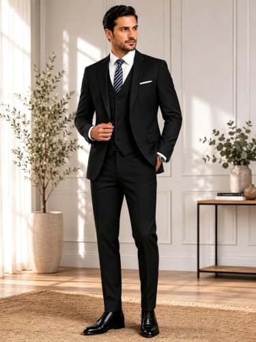 Image of Wangyue Mens Suit 3 Piece Slim Fit Suit for Men Formal Business Suit Wedding Groom Prom Tuxedo Dinner Party
