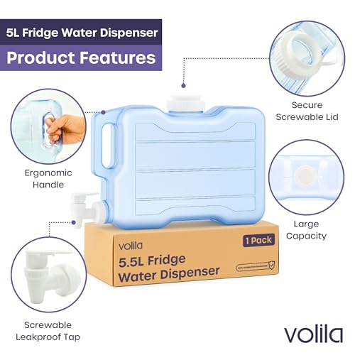 Volila Modern 5.5L Slim Fridge Water Dispenser with Tap for Water, Juice and Other Cold Drinks - Transparent PETG Material, Ideal for Fridge, Travel, Camping, Picnic and Outdoor Events - Image 3